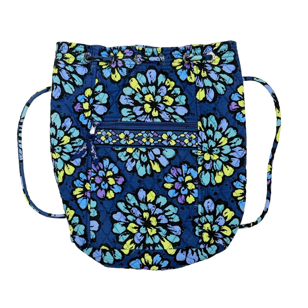 Vera Bradley Blue Indigo Floral Quilted Backpack Book Bag Overnight Bag